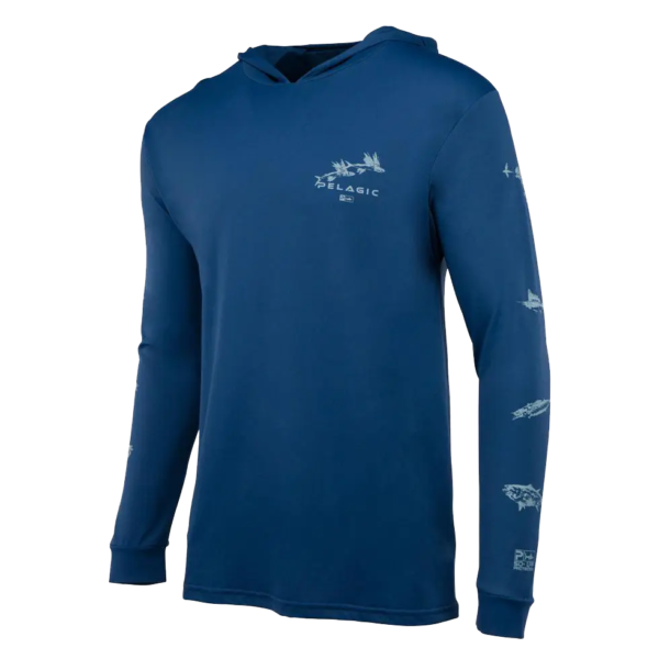 Pelagic Aquatek Hoodie Gyotaku - Smokey Blue
