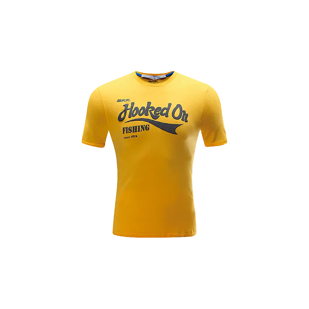 BKK Hooked On Fishing T-shirt – Yellow – Sea Fishing Tackle Webshop