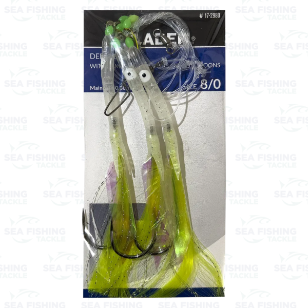 Fladen Deep sea rig 8/0, luminous tube, feathers, beads & spoons